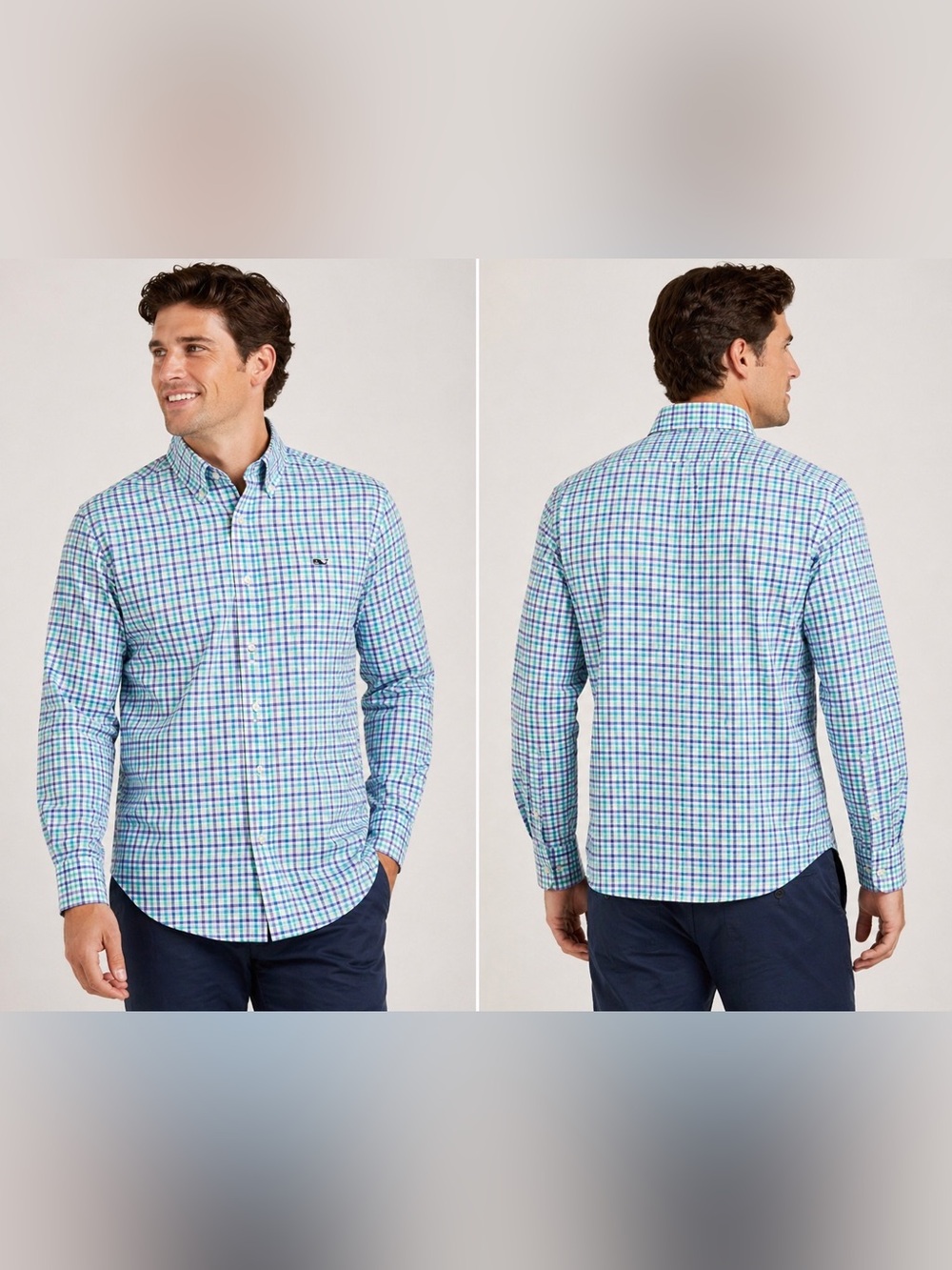 Vineyard Vines Men’s Blue, Green & Purple Plaid Button-Down Shirt